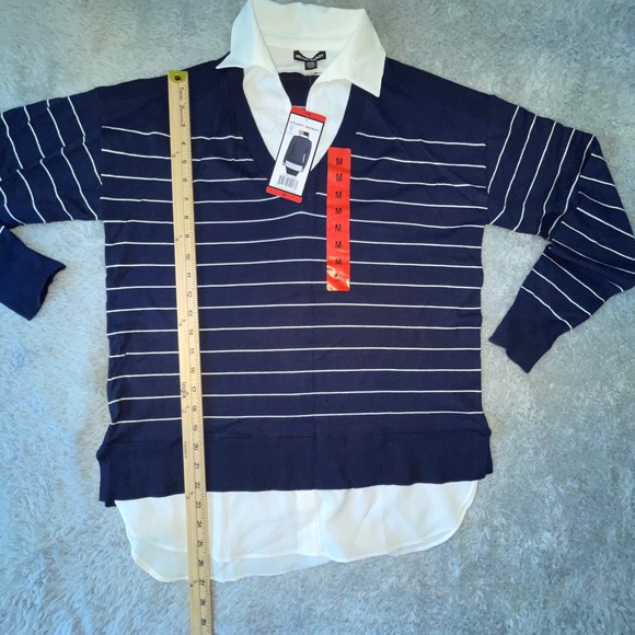 Hilary Radley Womens‎ Medium M Striped V Neck Pullover Sweater Shirt Collar - Picture 7 of 13